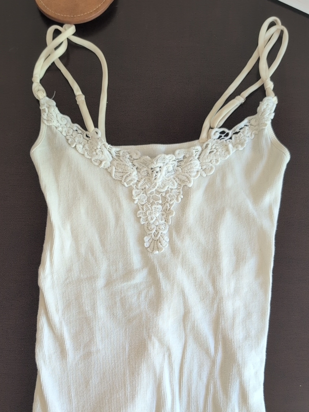 Abercrombie & Fitch Cream Lace-Trim Ribbed Camisole
